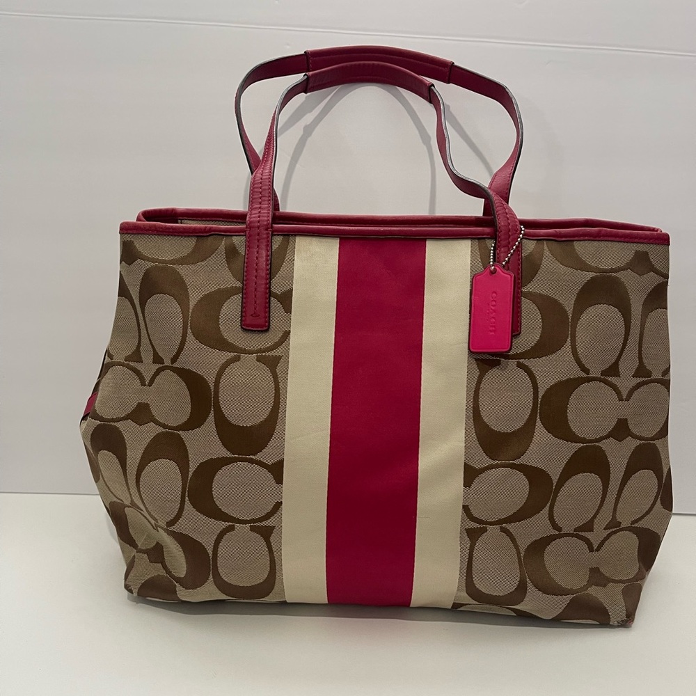 Coach Hamptons Weekend Signature Stripe Tote berry pink - Picture 7 of 10